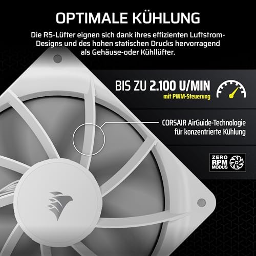 CORSAIR RS120 120mm PWM-Lüfter – Dreierpack, Weiß – Ansicht 4