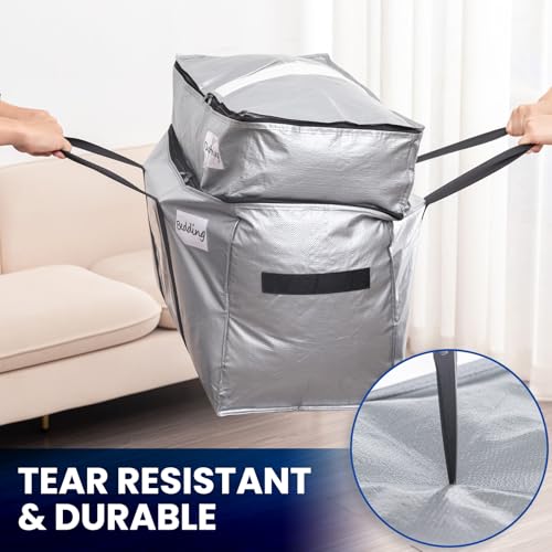 Image of TAILI 2 Tier Extra Large Moving Bags, 2 Pack Silver Heavy Duty Totes For Storage with Visible Window, Wrap Around Handles, Storage Bags for Space Saving, Alternative to Moving Boxes