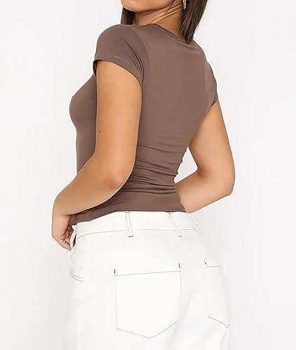 Miniatura 5 de KIGRAD Womens Short Sleeve Tee Shirt Top Basic Solid Slim Fit Round Neck Crop T-Shirt Sports Casual Workout