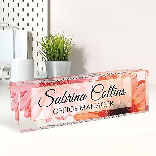 Image of Name Plate for Desk, Desk Name Plate Personalized, Office Decor for Women Men, Acrylic Desktop Accessories, Office Appreciation Gifts for Boss Social Workers Nurse Teacher Employee (Sunflowers A)