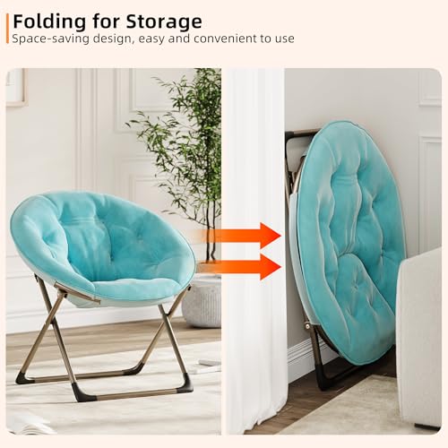 Saucer Chair, Comfy Chair Faux Fur Lounge Moon Chair with Folding Metal Frame, Oversized Plush Foldable Flower Accent Seat for Adults, Teens, Bedroom, Dorm or Living Room(2PCS, Blue)