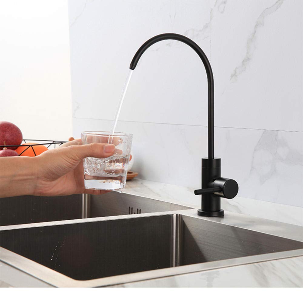 Grifos 1/4 '' Filtro de Agua Potable de ósmosis Grifo de Cocina Purificador de Agua Grifo de Cuello de Cisne Purificación de Agua de Acero Inoxidable Grifo de Cocina para Beber Directo-Negro