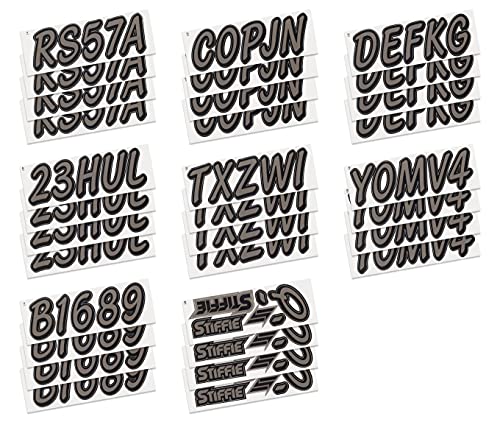 Image of Whipline Solid Charcoal /Black 3 inch Alpha-Numeric Registration Identification Numbers Stickers Decals for Boats & Personal Watercraft