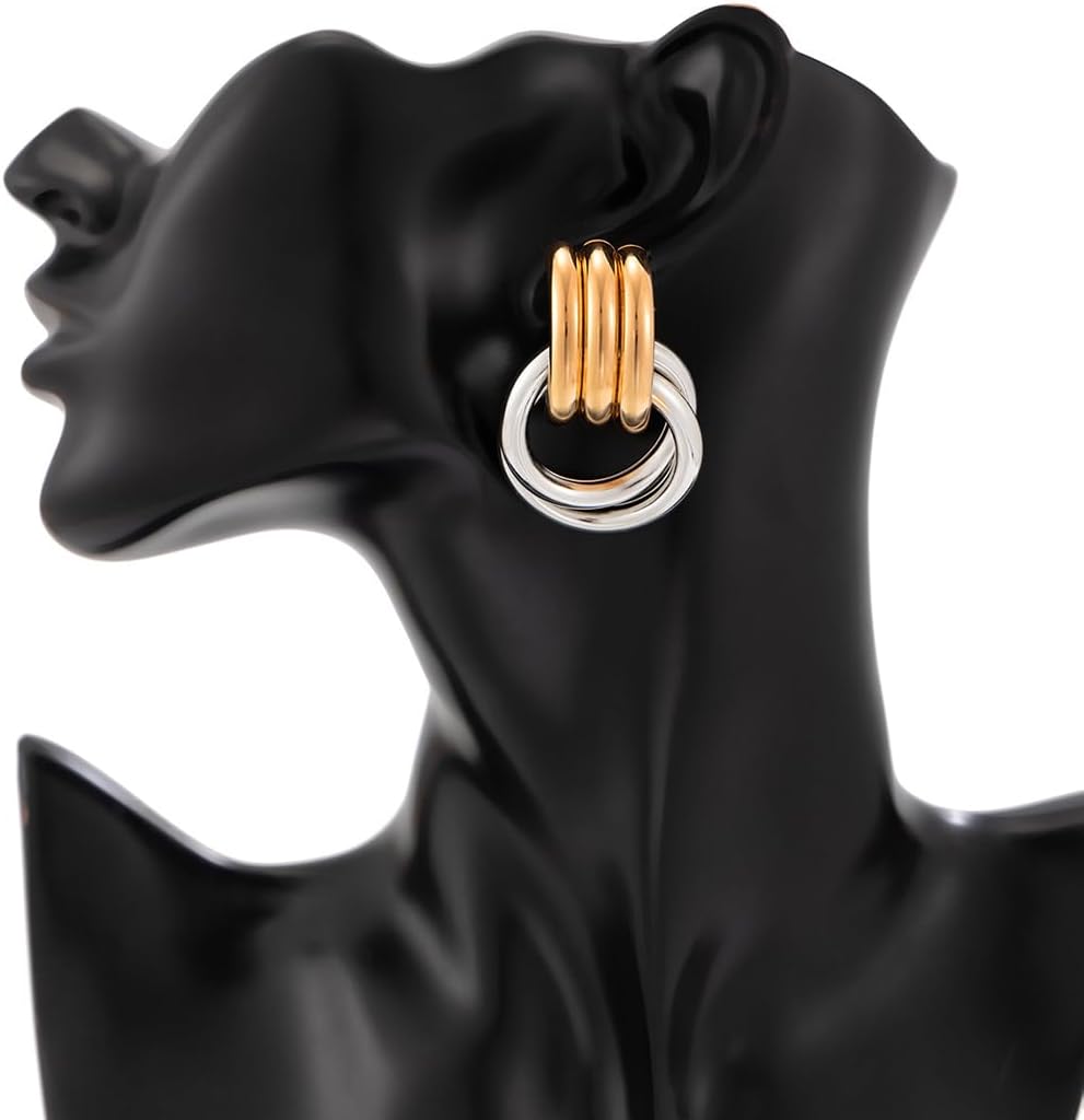 Chunky Gold Silver Earrings Knot Hoop Earrings Circle Dangle Earring Thick Stud Earrings for Women - Image 7