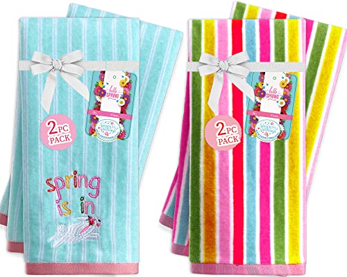Voova & Movas Kids Hand Towels - 4 Pack, 100% Soft Cotton, (16X25 Inches) - Summer Decorative Kitchen Towels For Home Decor, Gift Giving, #TOP24