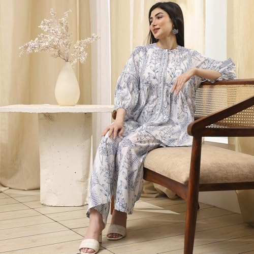 Image of BIBA Women Cotton Straight Printed Suit Set