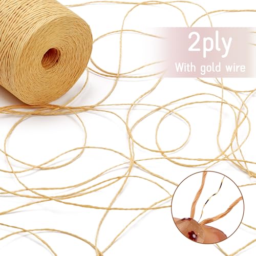 Image of Raffia Yarn for Crochet Raffia Ribbon for Gift Wrapping 2mm X 328 Yards Raffia String Paper Ribbon Yarn for Sun Hat Beach Bag Crochet Crafting DIY Crafts