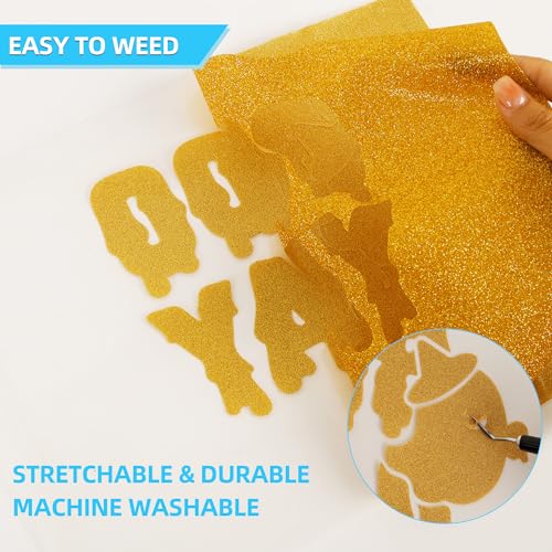 Image of guangyintong HTV Heat Transfer Vinyl Bundle, 41 Pack 12 inch x 10 inch Iron on Vinyl for T-Shirt 31 Assorted Colors Clossy and Glitter HTV Vinyl for All Cutting Machine Easy to Cut & Weed