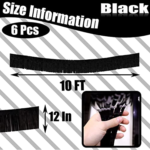 Image of 6 Pack 10 Feet Foil Fringe Garland Metallic Tinsel Streamers Banner Wall Hanging Curtain Backdrop Banner for Parade Floats, Thanksgiving, Christmas, Birthday, Halloween Party Decorations(Black)