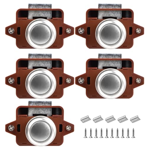 Jinlaili 5 Piezas Botones De Metal Cerraduras De Armario,Botón de Cierre Cerraduras de Pestillo,Cerradura de puerta sin llave,para Autocaravanas Yates Cajones