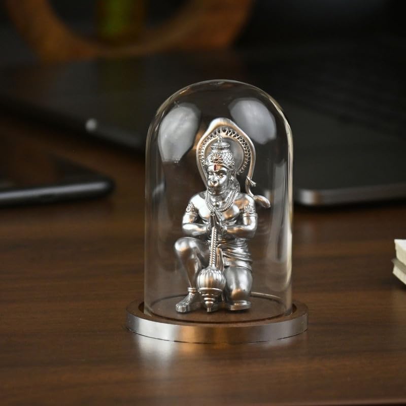 Image of Mahabali Hanuman Idol Silver Look Small Divine Murti for Mandir, Car Dashboard, Home & Office | Resin Lord Hanuman Statue for Pooja, Vastu & Festival Gifting