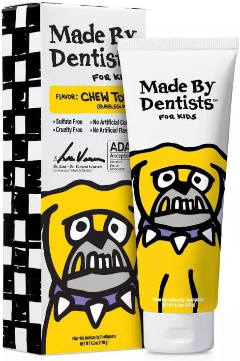 Made by Dentists Pasta dental anticaries con flúor Bulldog para niños, 4.2 onzas, paquete de 3 chicles