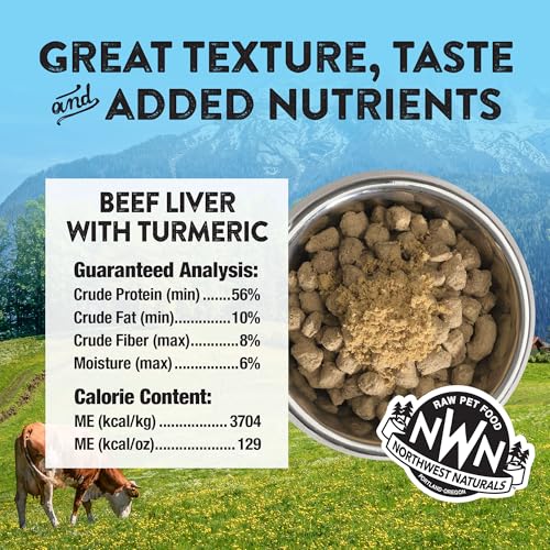 Image of Northwest Naturals Freeze-Dried Beef Liver with Turmeric - Functional Topper for Dogs and Cats- Healthy, Limited Ingredients, Human Grade Pet Food, All Natural, Proudly Made in USA, 4.5 Oz (Pack of 2)