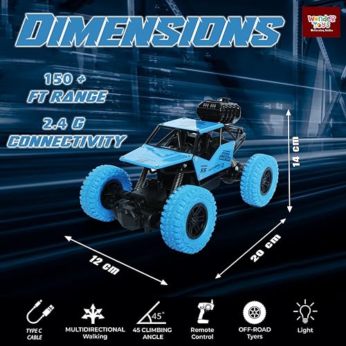 Image of Wonder Remote Control Rock Master /Crawler with Smoke, Monster Car for Kids Monster Truck Rock Climbing Car Toy for Kids | 2.4 GHz Remote with Long Range | C Type Charging | Made in India (Blue)