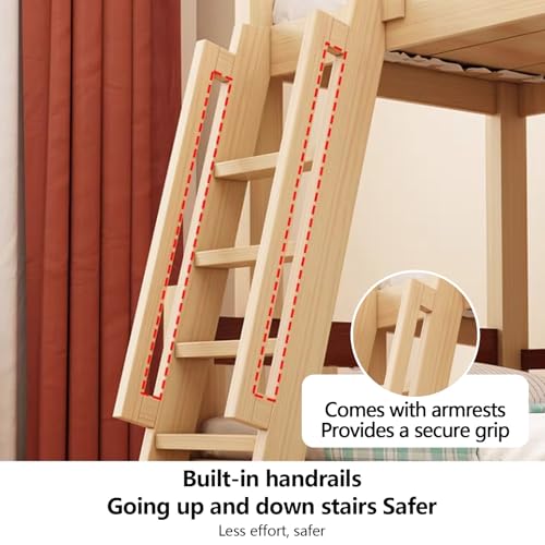 Escalera de madera para litera de 55 pulgadas de alta resistencia con pasamanos ergonómico 3