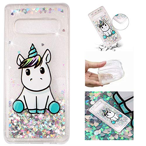 JUNHENG Funda Samsung Galaxy S10 Plus Liquido Glitter, Carcasa Purpurina Brilla Glitter Brillante Lindo TPU Silicona Cover Slim Transparente Case para Samsung Galaxy S10 Plus, Unicornio