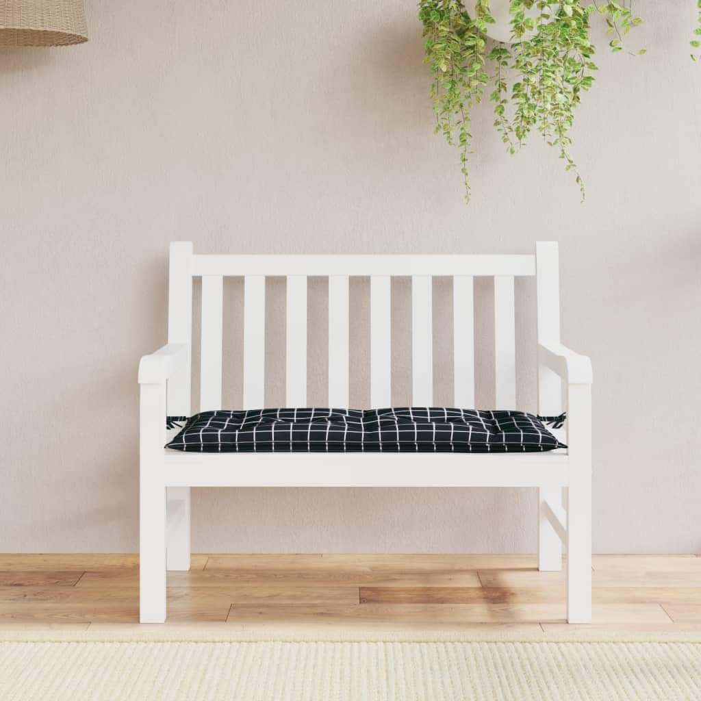 Cuscino per Panca da Giardino 110x50x7 cm Motivo Quadri Nero