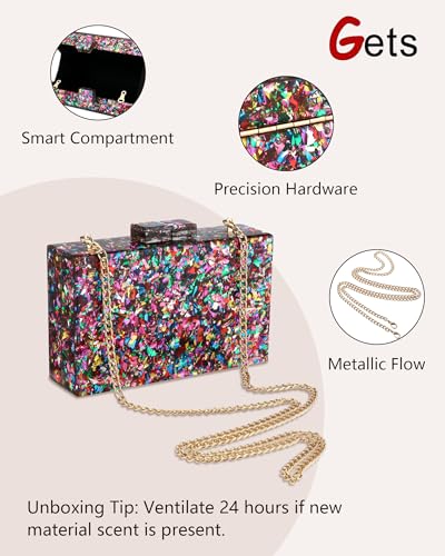 Image of Gets Acrylic Purses and Handbags for Women Multicolor Perspex Geometric Patterns Box Clutch Banquet Evening Crossbody Handbag