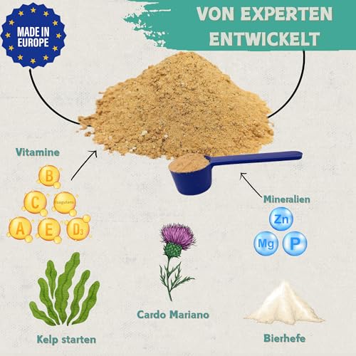 Vitacare – Multivitaminpräparat 300 g Pulver für Hunde und Katzen | natürliche Vitamine mit Algen Kelp, Bierhefe, Mariendistel, Komplex B, A, C, D3 und E | Immunverstärkung und Energie