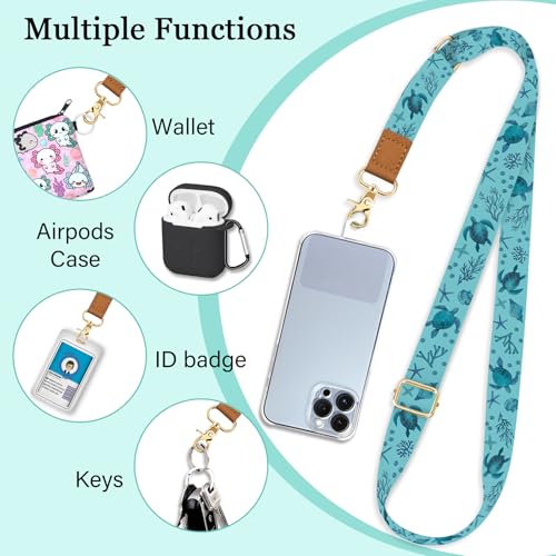 Image of Piefly Cell Phone Lanyard Crossbody Wrist Strap Adjustable for Women Turtle | Cruise Travel Daily, Around the Neck, Hands-free, Universal, Fit Keys ID badge, Accessories, Compatible with Most Smartphones