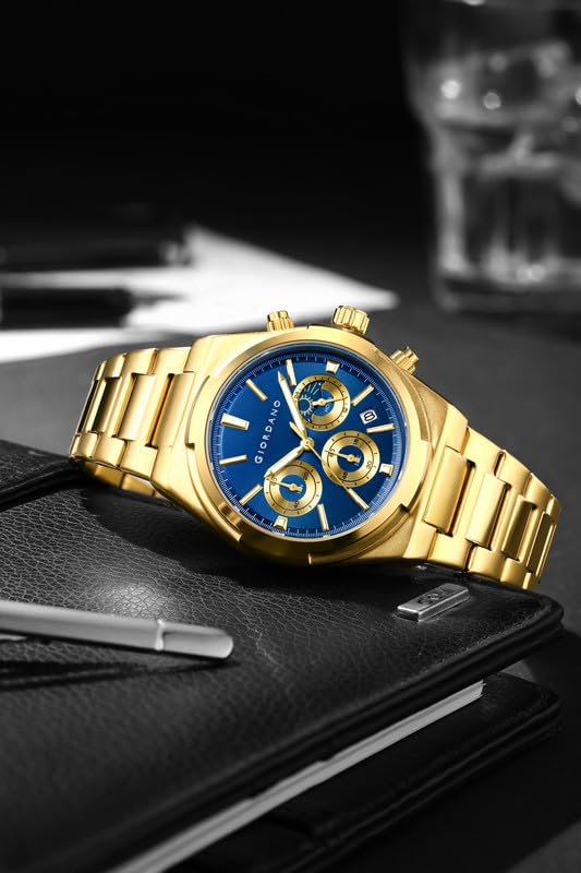 Image of Giordano Luxury Multifunction Quartz Watch for Men with Round Dial, Triple Sub-Dials, Moonphase Display, Date Window, Water Resistant and Stainless Steel Strap - GZ-50152