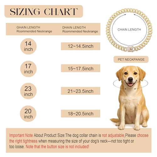 Image of Tallew Dog Chain Diamond Collar Gold 16 mm Wide Walking Metal Chain Necklace with Secure Buckle Pet Cuban Style Collar Jewelry Accessories for Small Medium Large Dog Cats(17 Inch)