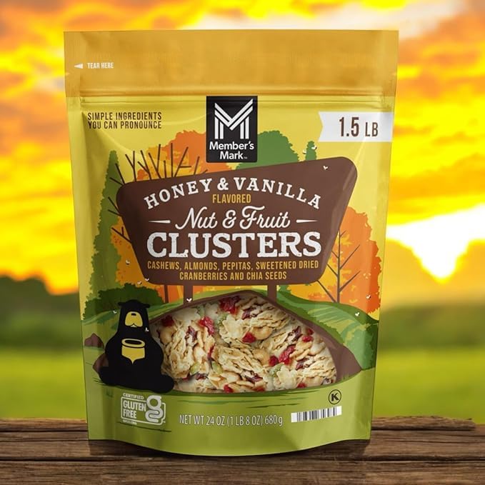 Honey Vanilla Nut & Fruit Clusters - 24 oz, Resealable Pouch, Cashews, Almonds, Cranberries, Chia Seeds, Perfect Crunchy Snack for Any Occasion