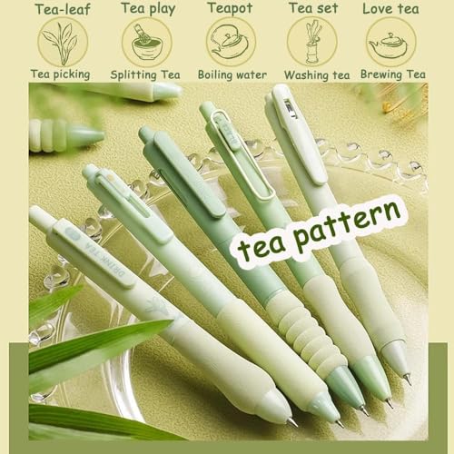 Image of Shuttle Art Tea Theme Ball Pen Set of 5 | Black Ink 0.5mm Fine Point Smooth Writing Gel Pens | Soft Grip Cute Designer Aesthetic Stationery for School Students Office College Notes Exams & Gifting