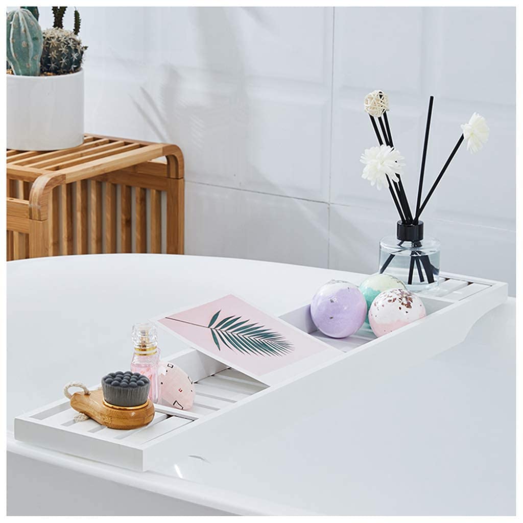 MYUYEE Bamboo Bathtub Tray Bathtub Rack 72X15Cm (White)
