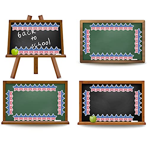 Image of Whaline 65.6Ft 4th of July Bulletin Board Border Patriotic American Flag Trim Border Non-Stick Star Shape Paper Roll for Independence Day 250th Anniversary Classroom Chalkboard Decoration