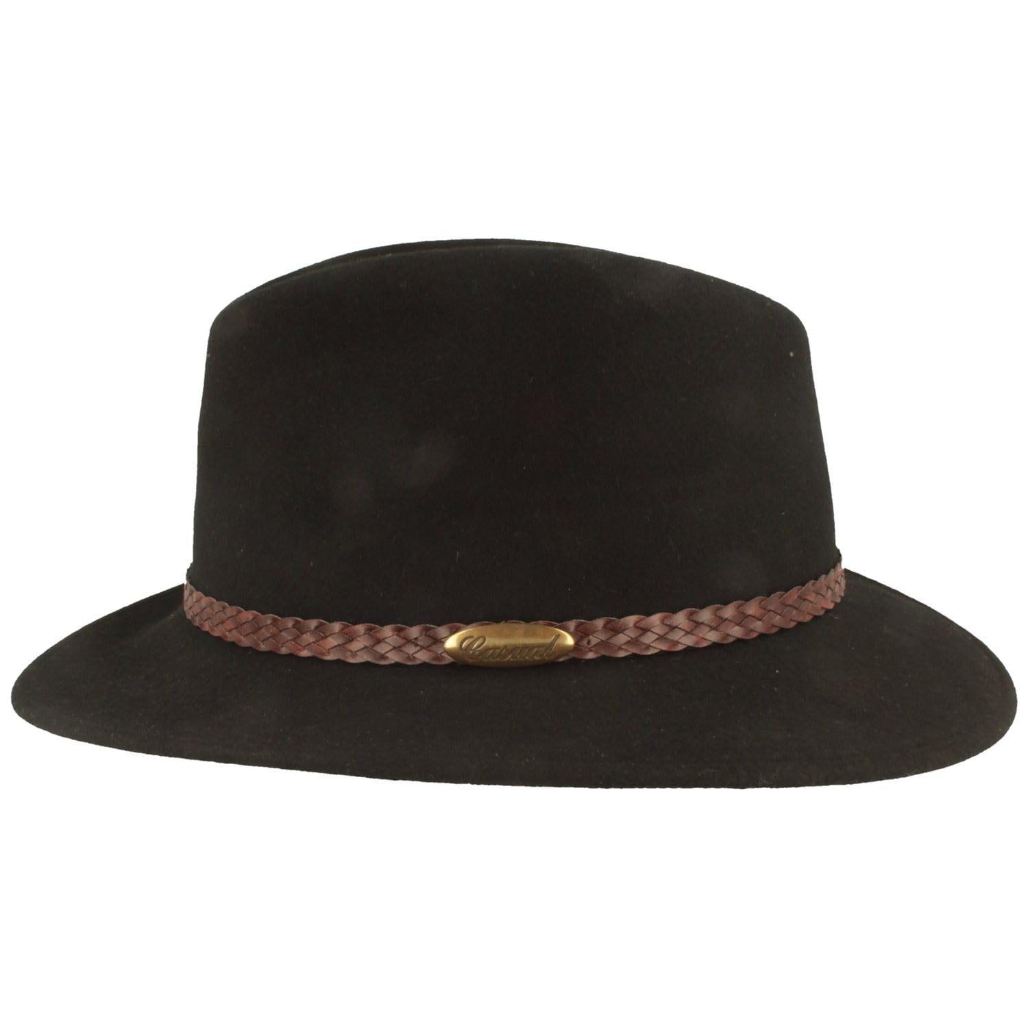 Breiter Cappello in feltro per attività all'aperto, da trekking, in 100% lana, impermeabile e pieghevole, con rivestimento in pelle, per uomo e donna, nero, 57