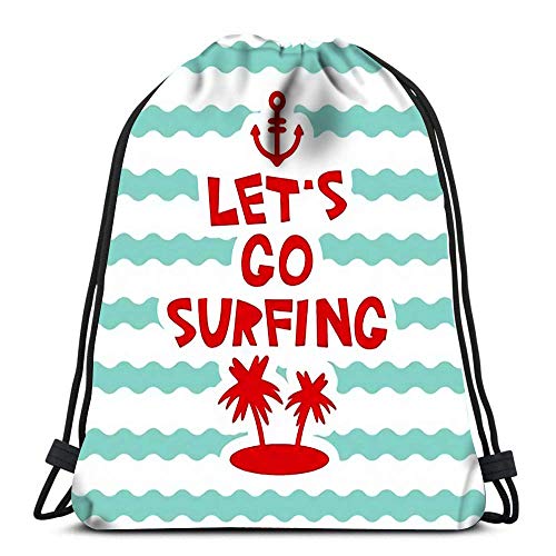 Lmtt Mochilas con cordón Vamos a Surfear Anchor Palm Island Blue Waves de Viaje Mar