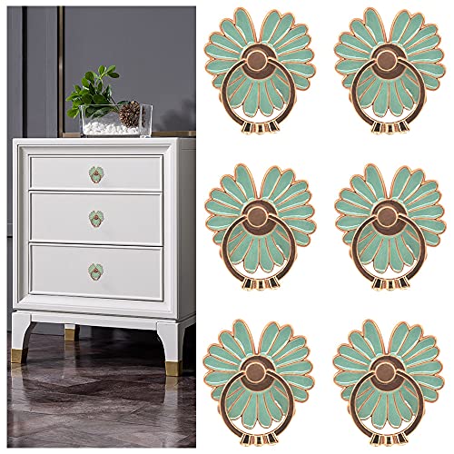 Self Adhesive Dresser Drawer Handles, H2MTOOL 6 PCS Metal Flowers Cabinet Knobs for Kitchen, Closet, Bedside Table, Wardrobe, Bathroom, Cupboard, Door and Window (Blue)