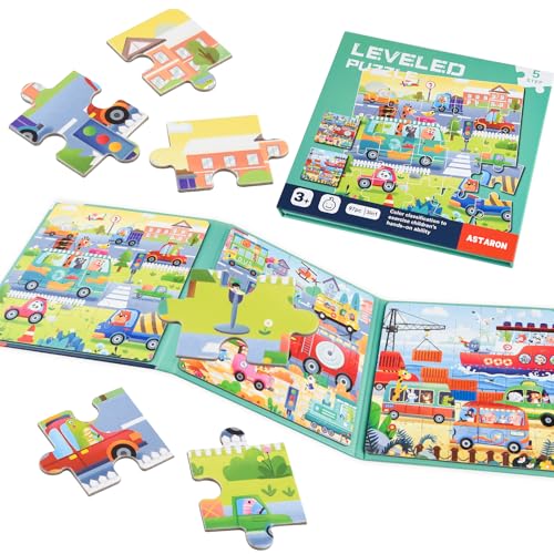 ASTARON Magnetische Puzzle für Kinder 25-30-42 Teile Verkehr Kinderpuzzle ab 3 Jahre Beschäftigung für Kinder im Autofahrt Flugzeug Kindergeburtstag Geschenke