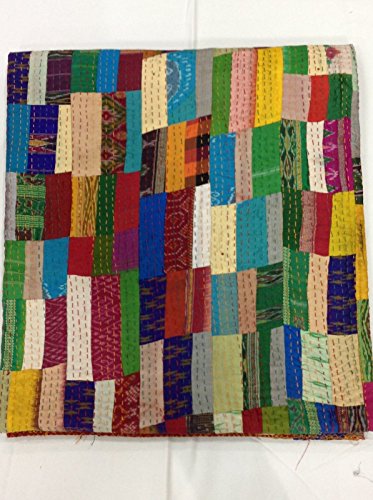 Bhagyoday - Colcha reversible, diseño indio, seda, estilo vintage, multicolor, 228,6 x 274,3 cm