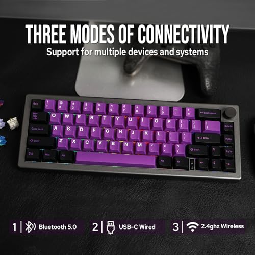 EK68 - Tastiera meccanica da gioco wireless al 65%, montaggio con guarnizione, manopola metallica, hot swappable, programmabile, Bluetooth 5.0/2.4Ghz/USB, retroilluminazione RGB, keycap in - Tastiera gaming - Immagine 2