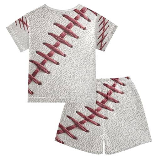 ALAZA Baseball White Sport Pajamas Set Short Sleeve Cotton Sleepwear Summer Pjs 2 Piece 5-14Y2