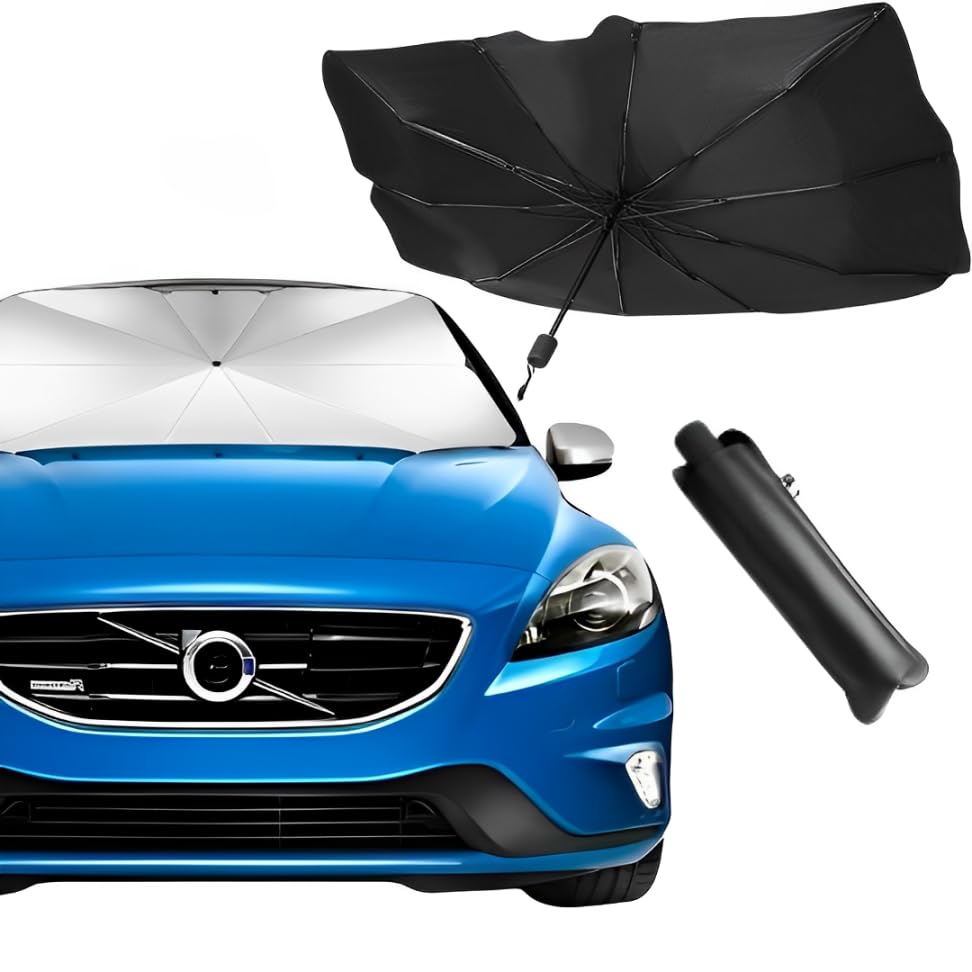 Parasol Coche Delantero Plegable 125x65cm, para Sol Paraguas Coche Pequeño, Tapa Sol Coche, Protección +99%, Fácil de Usar y Almacenar