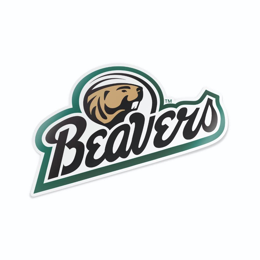 Bemidji State University Beavers Script Logo with Bucky the Beaver Weatherproof Vinyl Sticker Car Decal from Nudge Printing