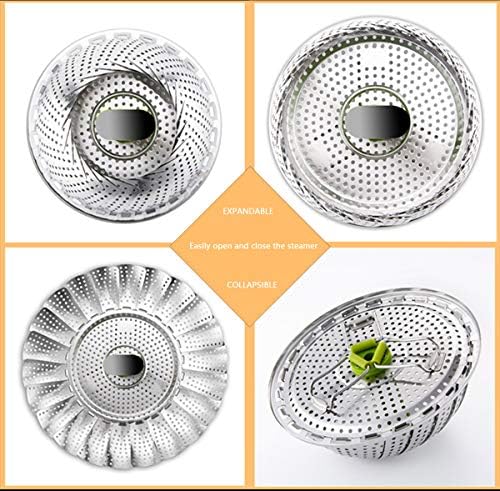 LCPUD Steamer Basket, Veggie Steamer Basket for Cooking Stainless Steel Folding Vegetable Steamer Insert with Extending Removable Centre Handle Expandable to Fit Various Size Pot (5.5" to 9")
