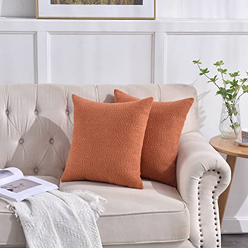 Rythome Set Of 2 Cozy Boucle-Like Textured Throw Pillow Covers, Decorative Elegant Accent Pillow Cases For Couch Bed And Living Room - 18"X18", Terracotta #TOP2