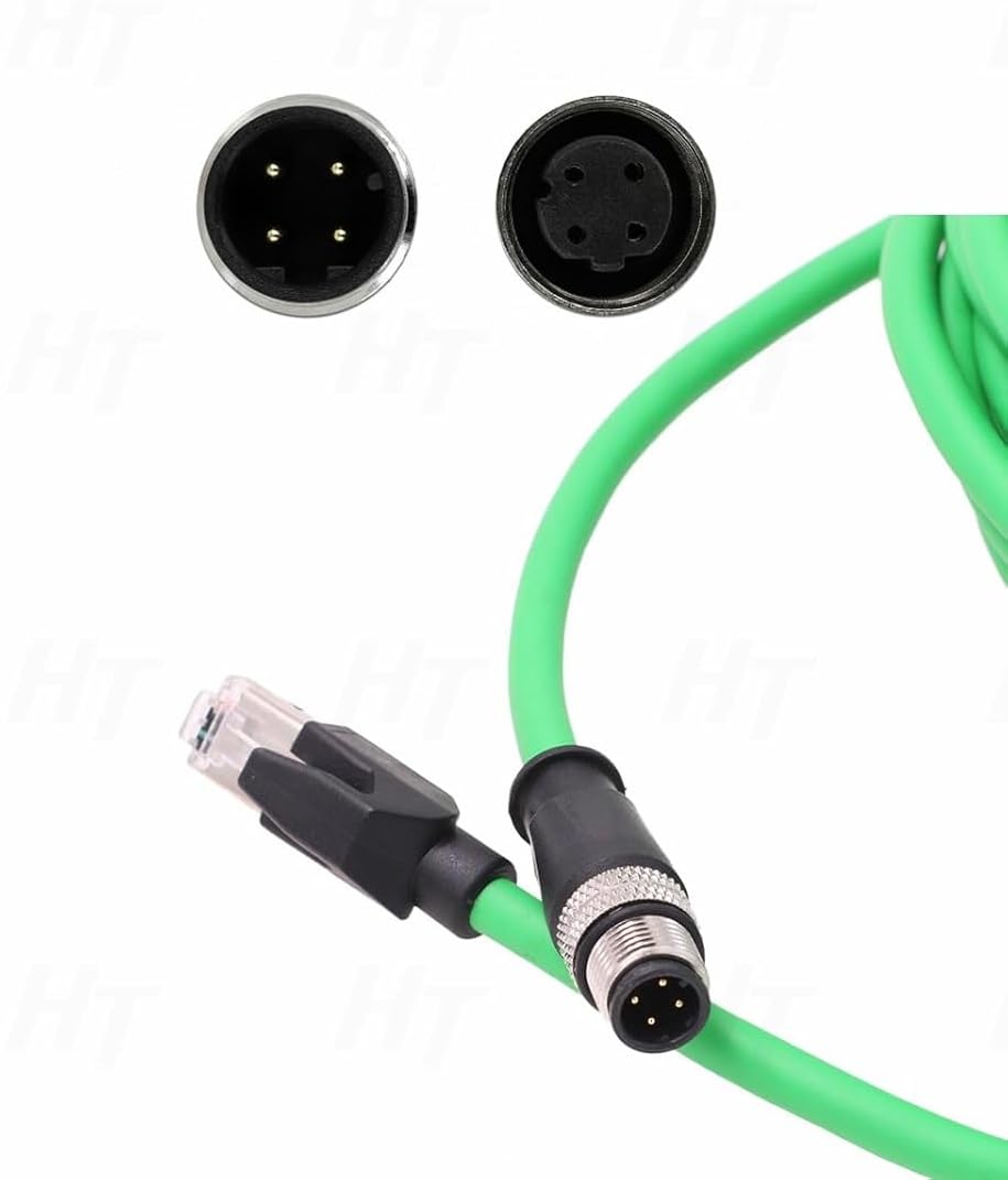 Cable Ethernet M12 de 4 pines a RJ45, 20 m, PoE para transmisión de datos y alimentación, conector M12 D-coded, apantallado, uso industrial