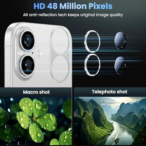 Image of Uyiton Compatible with iPhone 17 Camera Lens Protector - [Not Easy to Break][Strong Adsorption][Case-Friendly] Metal Tempered Glass Rear Camera Screen Cover - White