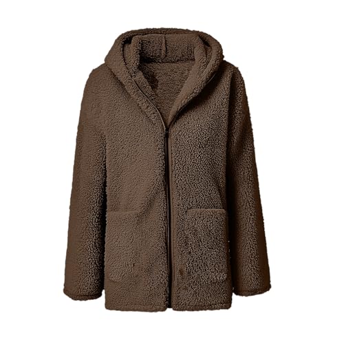 Jacket for Juniors Fall Winter Long Sleeve Faux Warm Fuzzy Hooded Plain Jacket Hoods Outfits Women 20254