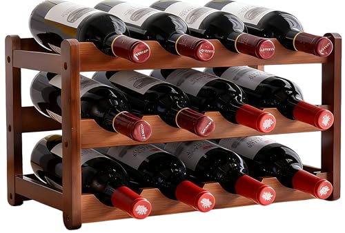 Trlyane Range Bouteilles en Bambou, Casier à Vin Horizontal 3 Étages, Support pour 12 Bouteilles, Étagère de Rangement pour Cuisine, Bar, Cave - 43 x 23.5X...
