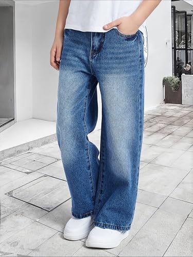 Baggy Boys Jeans Wide Straight Leg Elastic Waist Y2K Denim Washed Pants Classic Trendy Streetwear with Pockets3