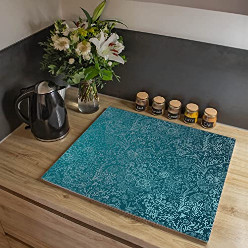 banjado Herdabdeckplatte Glas einteilig 60x52cm - Schneidebrett Herdabdeckung - Herdabdeckplatten Ceranfeld - Schneidebrett Glas - Motiv Mandala Landschaft