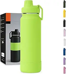 Garrafa Térmica 1000ML - Duplamente Isolada, Aço Inox 304, Base Emborrachada Anti Derrapante, Mantém Bebidas Quentes por 12 Horas e Geladas por 24 Horas (Verde Limão Slin)