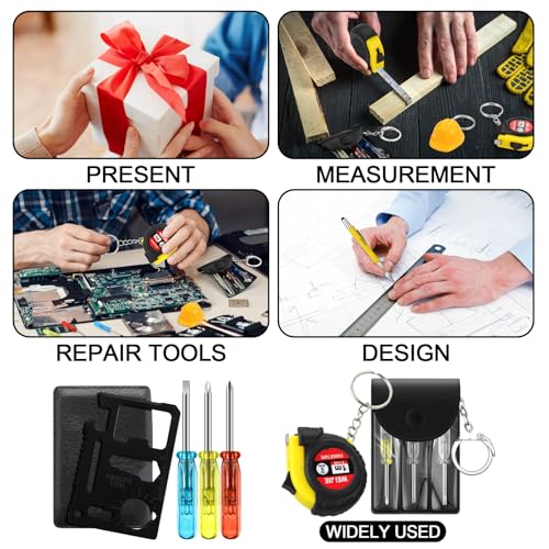 Image of 72 Pcs Mini Screwdriver Tape Keychain Set Multitool Pen Card Father's Gifts Bulk Mini Tool Set for Adult Men Dad (Yellow,Black)