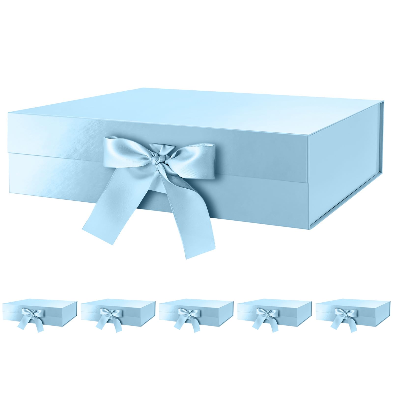 GREEN BEAN 6 Large Gift Boxes with Lids for Presents 13x9.7x3.4 Inches, Baby Blue Magnetic Luxury Gift Box with Ribbon, Bridesmaid Proposal Gift Boxes